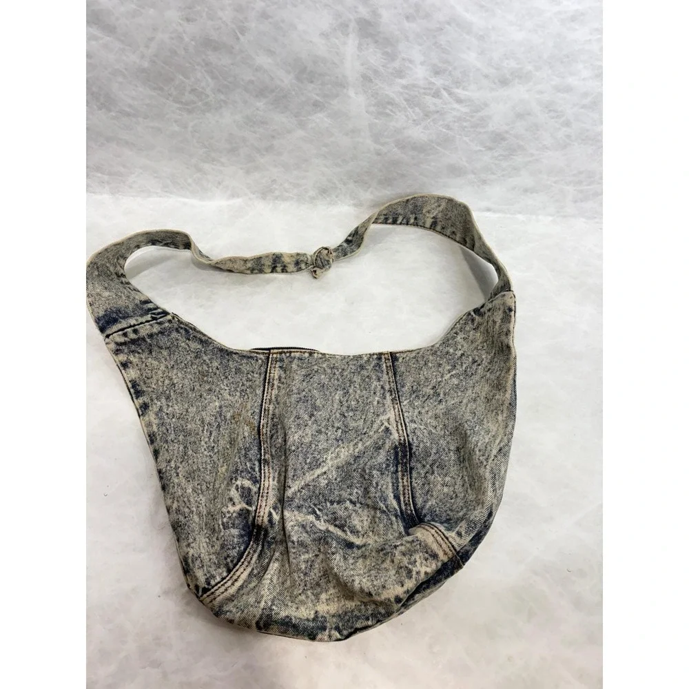 Vintage Y2K 90s Acid Wash Denim Hobo Bag Shane's Logo Retro‎ Slouchy Shoulder